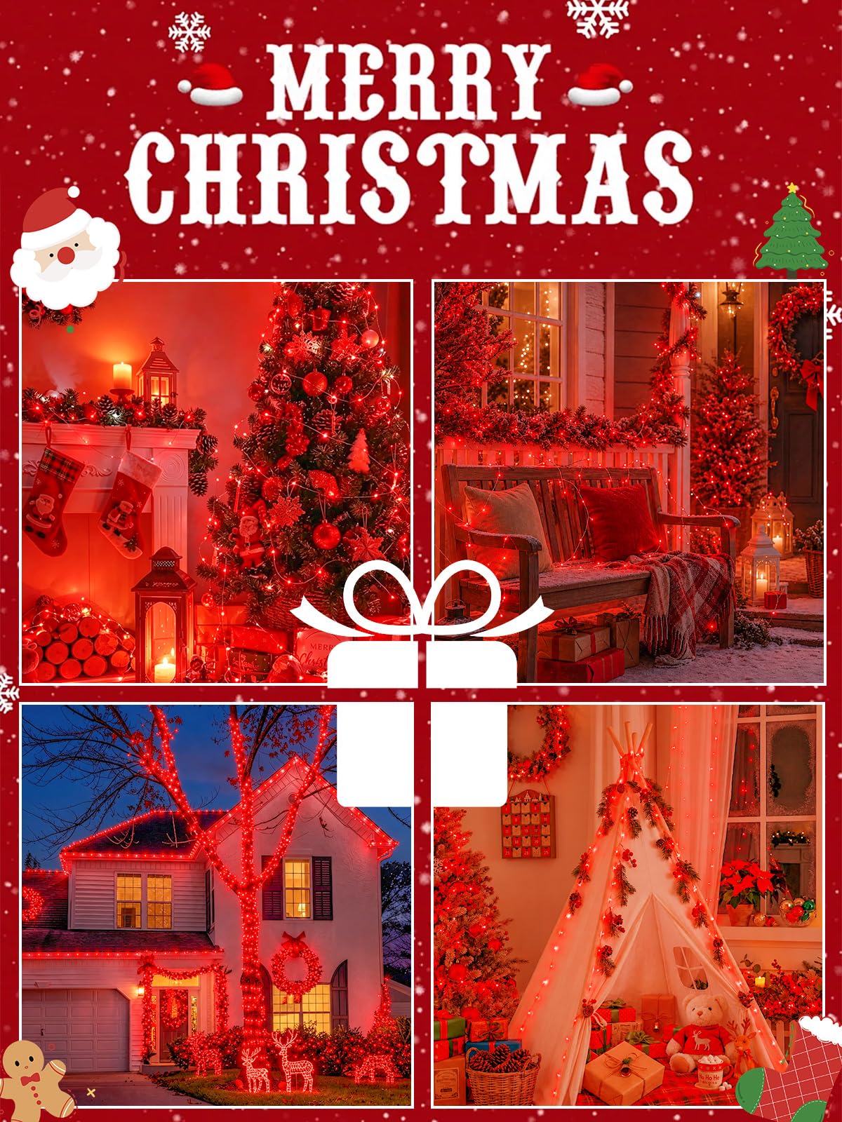 2 Pack 100 LED Fairy Lights Battery Operated with Remote Timer, 33 FT Red