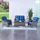HUMMUH 4 Piece Patio Conversation Furniture Set PE Wicker Rattan Outdoor Loveseat Sofa,Patio Chairs,Coffee Table for Garden,Poolside,Backyard,Deck