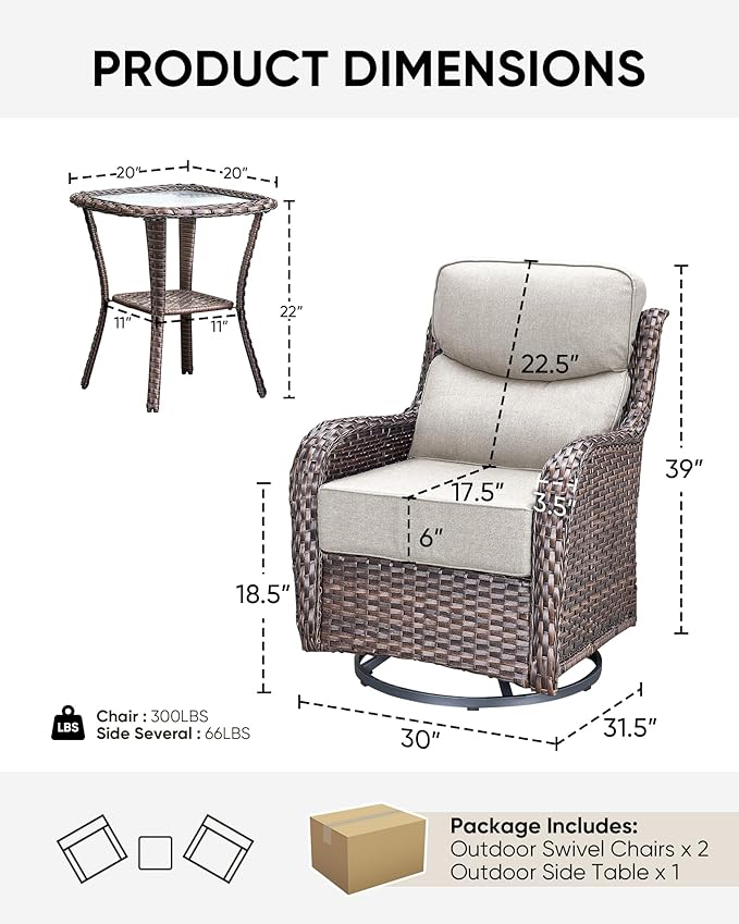 HUMMUH Wicker Patio Furniture Set 6inch Thick Cushion Deep Seat Outdoor Swivel Rocker Patio Chairs Set of 2 with Ottomans Conversation Set for Porch Garden Deck