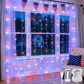 JMEXSUSS 200 LED Red White and Blue Curtain Lights