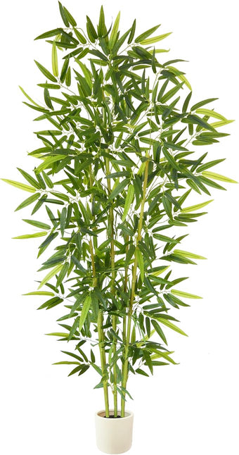 7ft Artificial Bamboo Tree, 84” Tall Fake Bamboo Plant with White Planter, Faux Trees with 5 Trunks for Indoor Outdoor Home Garden Livingroom Office Décor