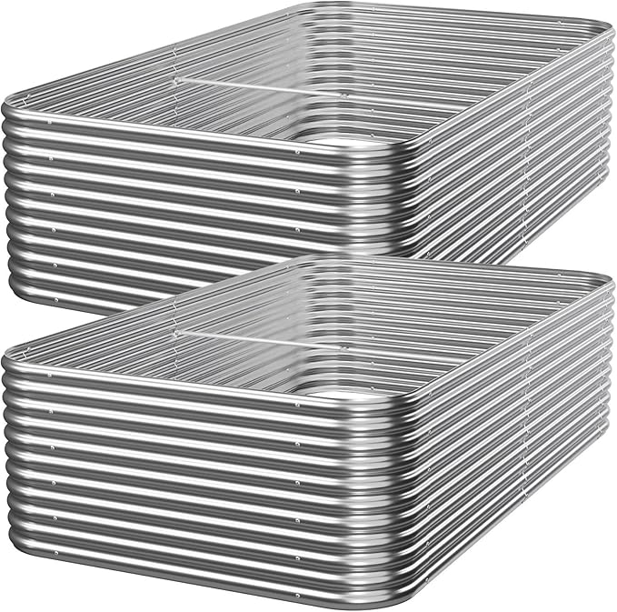 2 PCS Tall 8x3x1.5ft Galvanized Raised Garden Bed Outdoor, Metal Garden Bed for Vegetables, Above Ground Garden Box for Flower, Steel Raised Beds for Gardening