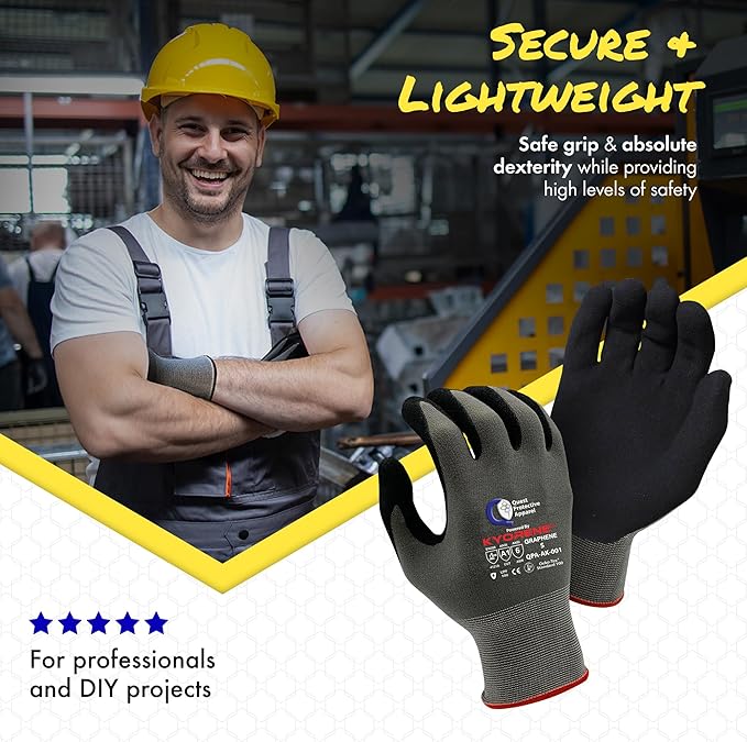 Quest Protective Apparel Cut Resistant Work Gloves (ANSI A1) – Lightweight Graphene Gloves for Gardening,DIY, Mechanical & General Handling – Breathable Grip Gloves for Men & Women – Small, Pack of 12