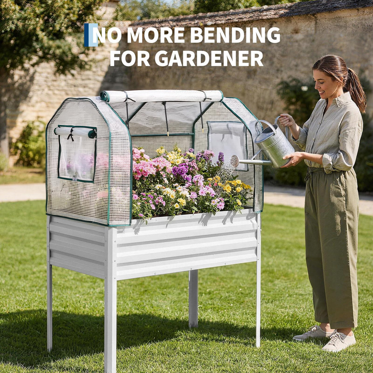 Garvee 48×24×55in Large Metal Raised Garden Bed with Legs and Cover 3Spray
