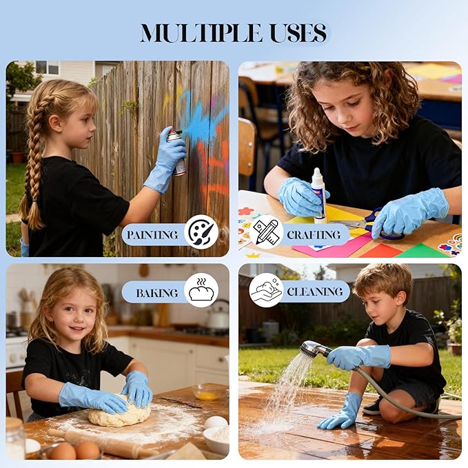 Kids Nitrile Gloves for 6-10 Years, 5Mil Blue Disposable Gloves Latex-Free Powder-Free, Durable and Waterproof for Work, Cleaning, Cooking, Gardening, Painting