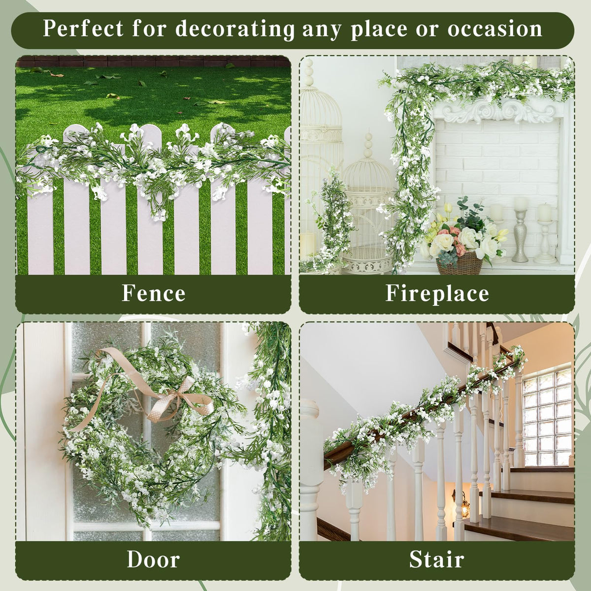 Lyrow 12 Piece Artificial Baby Breath Flower Vines 5.9ft Faux Hanging Gypsophila Greenery Garland Vines Fake Bulk Baby Breath Garland for Wedding Party Table Home Backdrop Wall Decor (White)