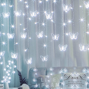 Butterfly Curtain Fairy Lights USB Plug in,120 LED 8 Modes 20FT Firefly Twinkle Icicle String Lights with Remote Timer Waterproof Copper Wire for Bedroom Patio Christmas Wedding Party Dorm(Cool White)