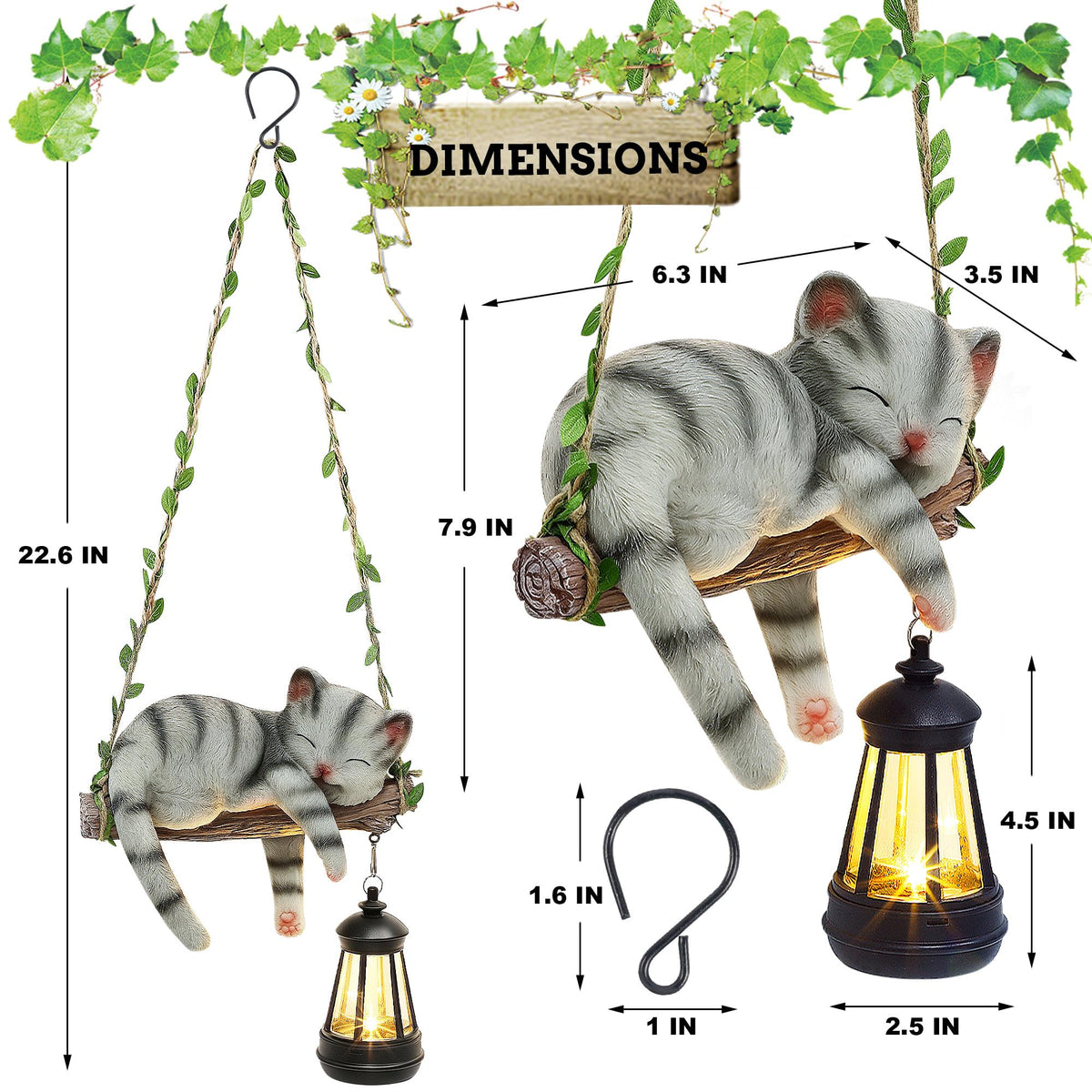 ZaaYee Solar Lighted Garden Outdoor Statue, Hanging Swing Lying Style