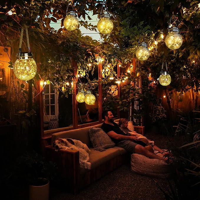 ROSHWEY 4 Pack Solar Lanterns Outdoor Waterproof, Gifts for Women 30 LED Garden Decor Hanging Solar Lights Decorative Backyard Decorative Lighting for Patio Trees Pathway Yard