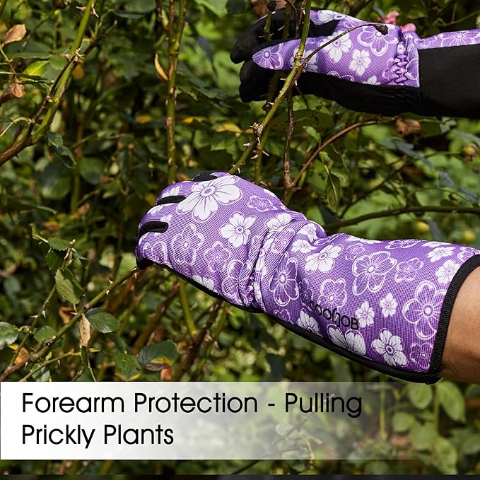 COOLJOB Thorn Proof Rose Pruning Garden Gloves for Women, Long Sleeve Padded Yard Work for Bush, Blackberry, Cactus, Heavy Duty/Puncture Resistant/Machine Washable, Medium, Purple
