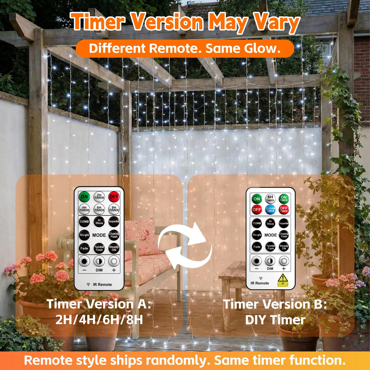 SINAMER Curtain String Light, 200LED 6.6x6.6ft, Remote & 8 Modes, USB