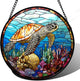 Stained Glass Window Hanging Blue Sea Ocean Coral Turtle 7.8" - Suncatcher Door Garden Sunroom Sun Catcher Home Decor Birthday Christmas for Mom Men Woman Nana