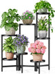 NQW 7 Tiered Metal Corner Plant Stand Indoor Outdoor, Tall Large Folding Rack with Rust Proof 7.9 Inch Wide Tray, Heavy Duty Flower Shelf for Multiple Plants for Patio - BlackDisk