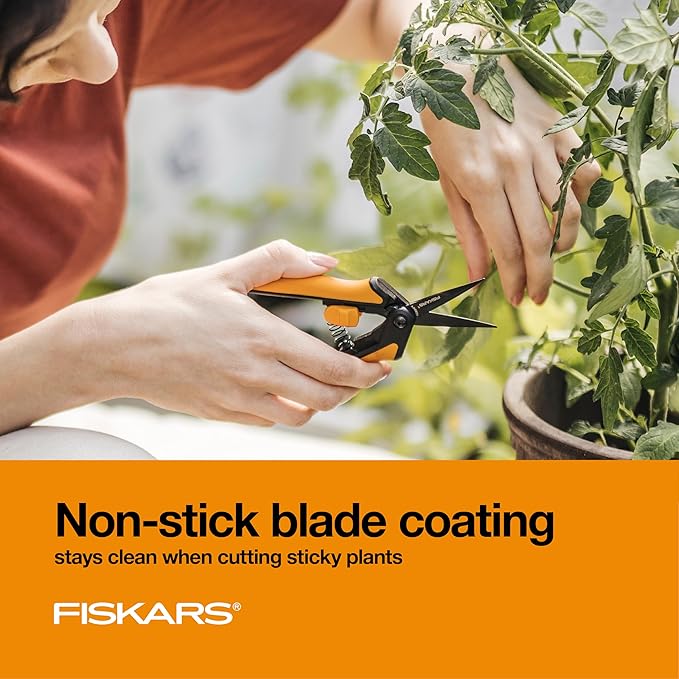 Fiskars Micro-Tip Rose Pruning Shears, 6" Garden Shears Non-Stick Coated Stainless Steel Blade, Gardening Scissors with SoftGrip Handle