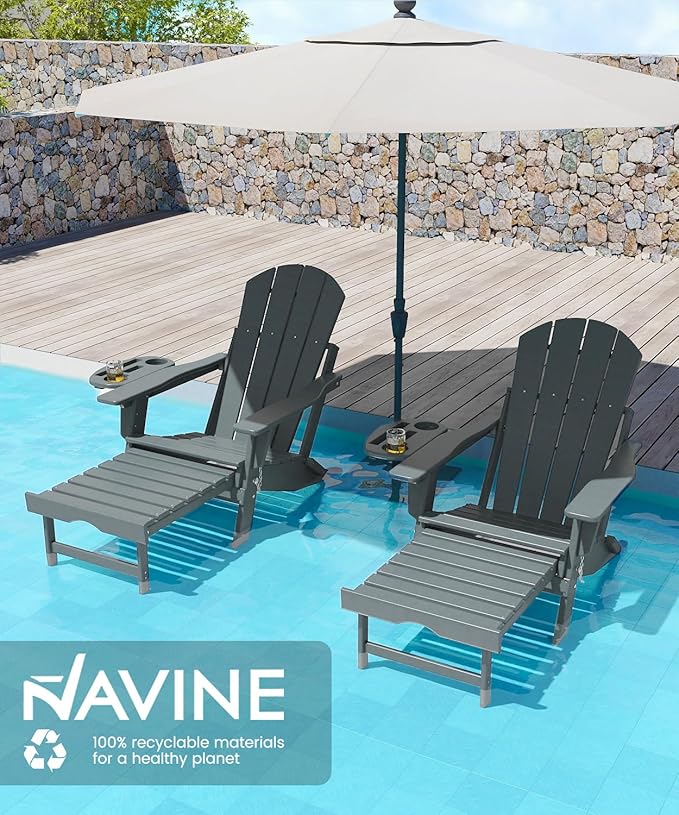 Adjustable Adirondack Chair with Retractable Ottoman Set of 8, HDPE Folding Adirondack Chair with Cup Holder, All Weather Fire Pit Chair for Outdoor.