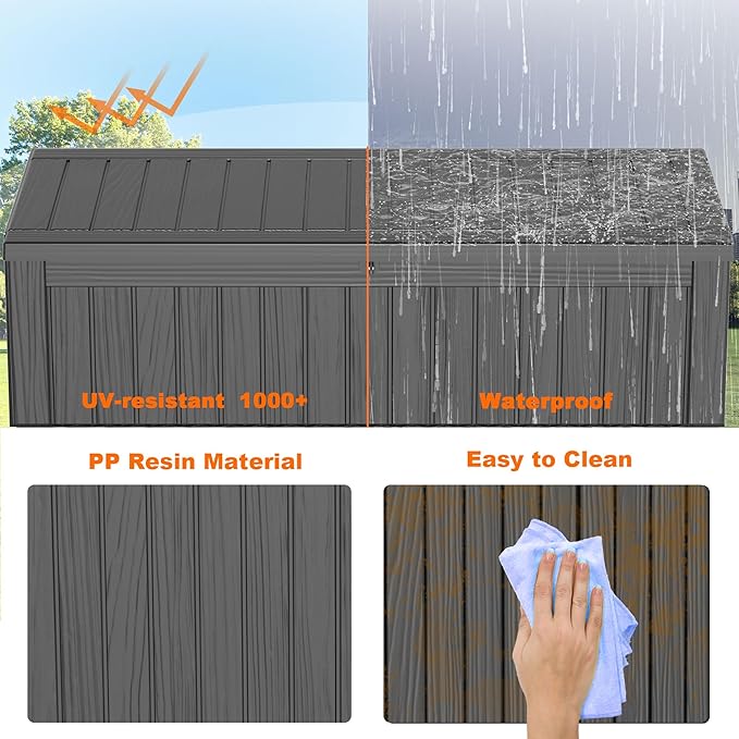 150 Gallon Resin Deck Box, Lockable Patio Outdoor Storage Box for Furniture, Garden Tools and Tools Storage, Waterproof Outside Storage Boxes - Black