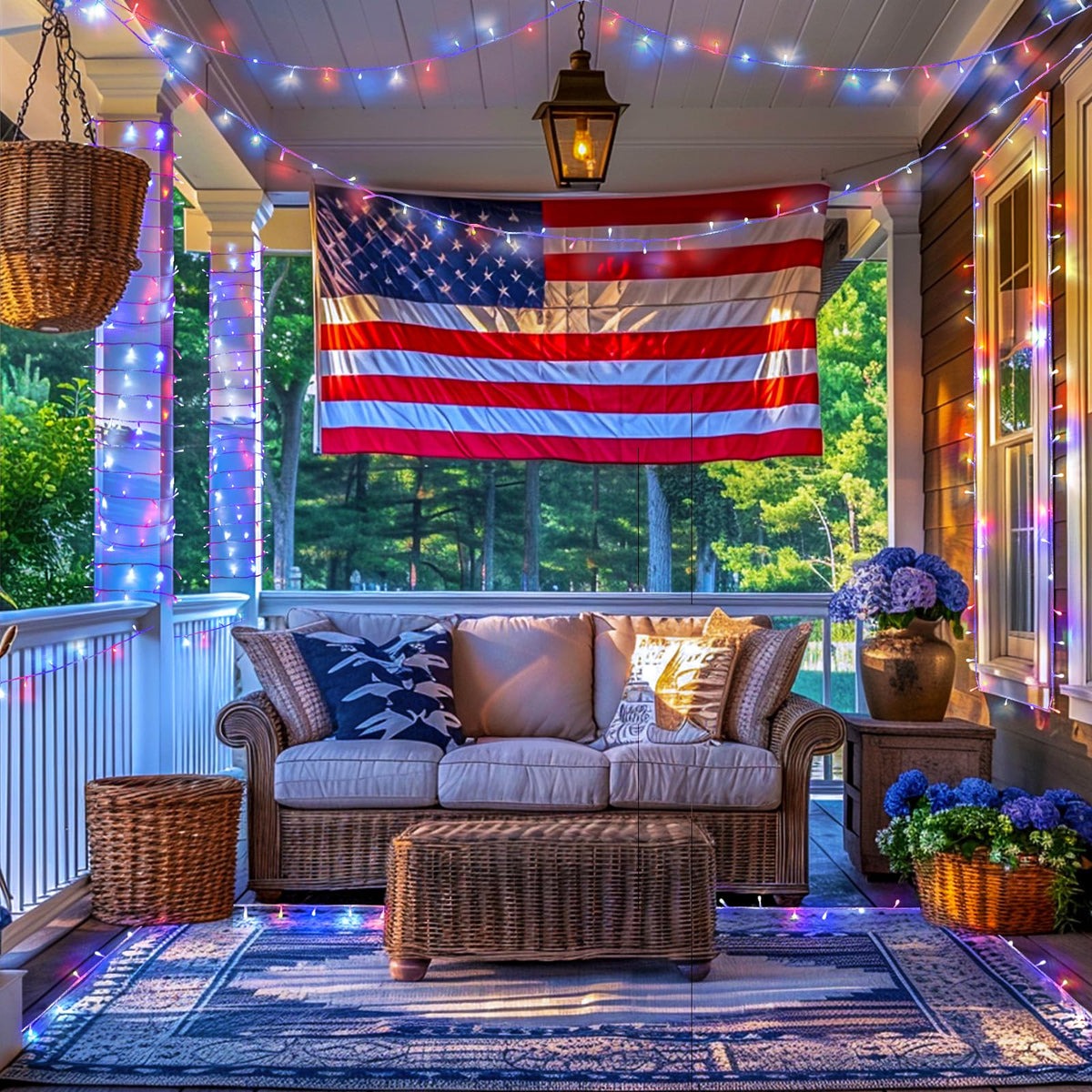 JMEXSUSS 400 LED Red White and Blue String Lights Outdoor, Plug in