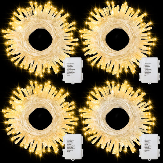4 Pack Battery Operated Outdoor String Lights Timer Christmas Wreath Lights