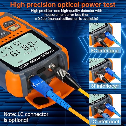 Duogalia 10-Pack Fiber Optic Tester Portable Fiber Light Power Meter -70~10dBm, SC/FC/ST Universal Interface Built-in 10Km Fault Detector with FC to LC Adapter