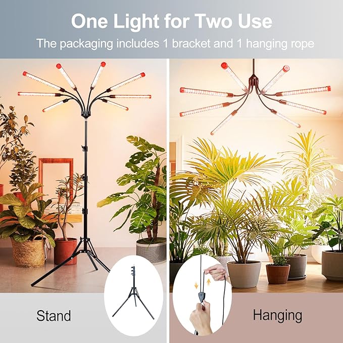 Gamechanger! 72W, NOT 24W, Bright Beyond Your Imagination, 8Head Stand Grow Lights for Indoor Plants, 2025 Big Coverage Full Spectrum LED Plant Grow Light for Bonsai Tree, Tall Plant, 4,8,12 Hr Timer