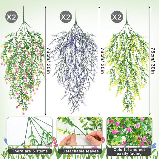FineCheer 6 Pcs Fall Artificial Hanging Flowers Outdoor, Light Color