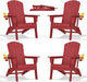 nevilywood Folding Adirondack Chair with Cup Holder Set of 4, HDPE Patio Chairs,All-Weather Outdoor Chairs for Backyard, Deck,Fire Pit-Red