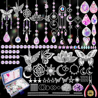 HAPGFS DIY Suncatcher Kit, 411pcs Art and Crafts Rainbow Maker for Adults Sun Catchers Making Supplies Hanging Prism Sun Catcher with Crystals Indoor Outdoor Garden Party Decor Silver