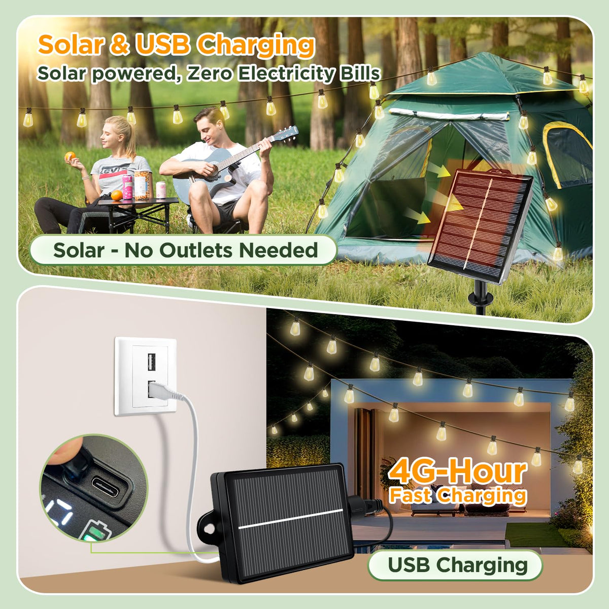 Skoiuc 200FT Solar String Lights Outdoor Waterproof with Remote & Timer, LED Shatterproof ST38 Bulbs, USB & Solar Powered Patio Lights for Backyard, Porch, Garden, Wedding, Christmas Decor