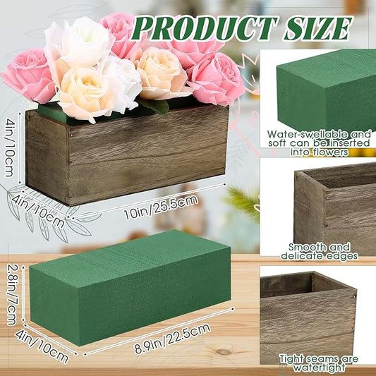 Havawish 10 Sets 10 x 4 x 4 in Wood Rectangular Planter Boxes Bulk Wood Flower Box Centerpiece Vases with Floral Foam Blocks Rustic Flower Pot Indoor Window for Wedding Arrangement