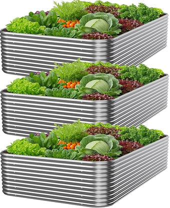 3 PCS Tall 4x2x1.5ft Galvanized Raised Garden Bed Outdoor, Metal Garden Bed for Vegetables, Above Ground Garden Box for Flower, Steel Raised Beds for Gardening