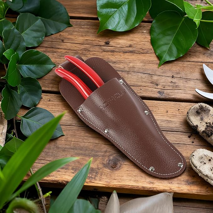 AGRICUT Pruner and Leather Holster - 1 Inch Cut Capacity Hand Clippers PU Holster for Pruning Shears