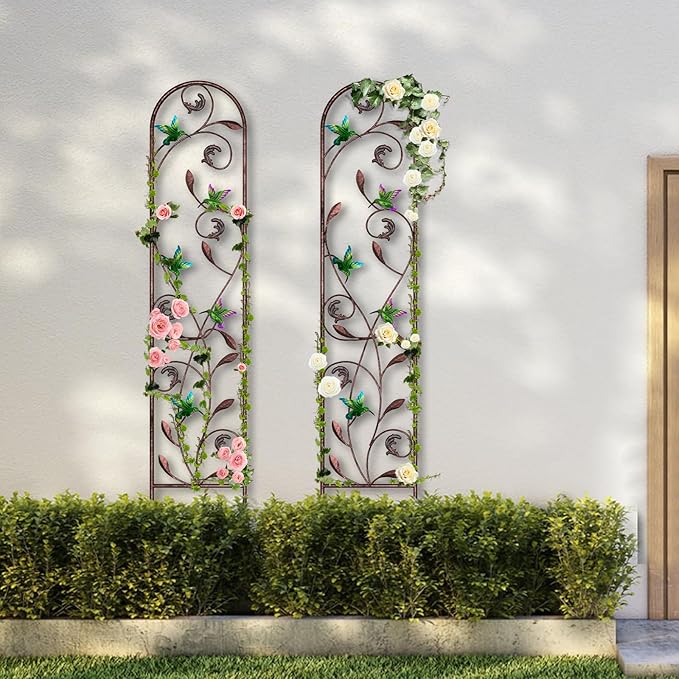 aboxoo Set of 2 Packs Hummingbird Metal Garden Trellis for Climbing Plants,Outdoor Decorative Flowers Arch Fence Trellis for Outdoor Patio,Garden,Lawn,Yard,Backyard,Wall Brackets,60'' H x 11'' W