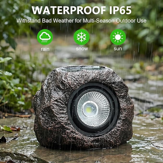 Solar Garden Rock Lights Outdoor - IP65 LED Waterproof Solar Spotlight, Solar Powered Landscape Path Decorative Garden Stone Lights for Pathway, Walkway, Yard, Patio (2 Pack)