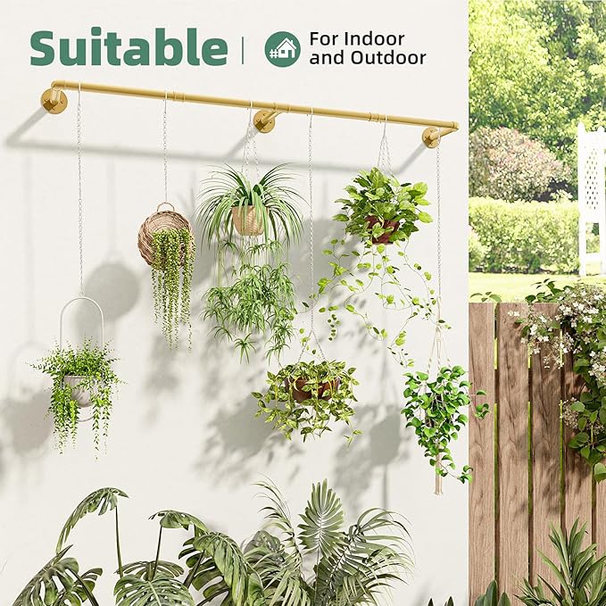 Plant Hanger Indoor Hanging Planters for Indoor Plants Hanging Plant Holder Window Plant Rod Gold Metal Shelves 63 Inch (Pot/Chains not Included