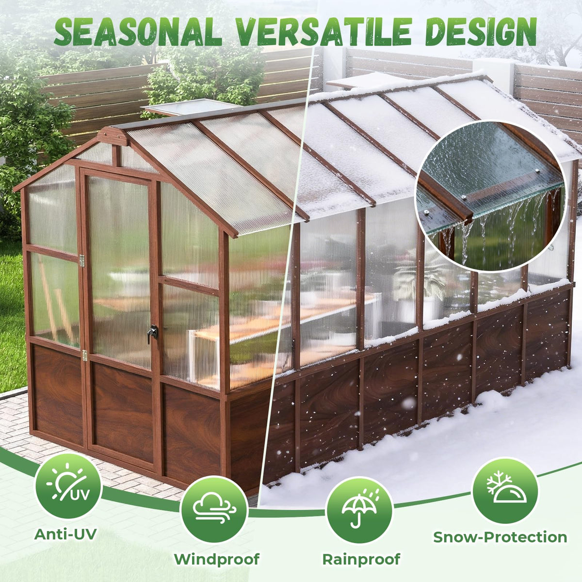 Jocoevol 6x12FT Walk-in Wooden Greenhouse for Outdoor Garden Backyard