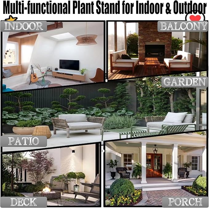 ZEECER Plant Stand, 15'' Tall Indoor Outdoor Set of 1, Retro Design Round, Rust-Proof Coated Metal Pot Stand for Flowers, Patio Garden Home Decor - Black