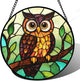 HWRHTR Stained Glass Window Hanging - Owl on a Branch Suncatcher for Doors Window Home Orange Brown Sun Catchers Decor Christmas Mother's Day Birthday Gifts for Teacher Women Men Mom Nana 6.3 in