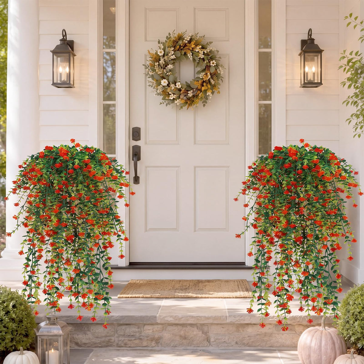 FineCheer 6 Pcs Fall Artificial Hanging Flowers Outdoor, Orange, Plastic
