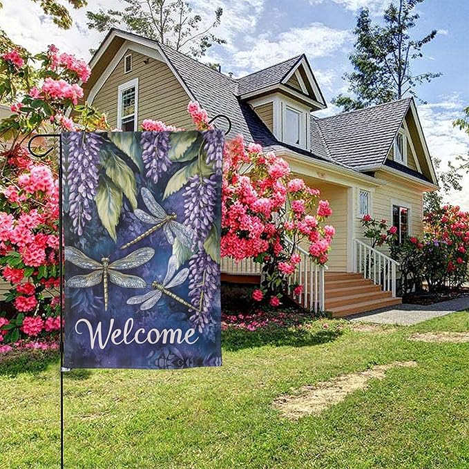 Plants Dragonfly Garden Flag 12x18 Inch Double Sided All-Weather Polyester Outdoor Flag For Patio Lawn Yard And Garden Welcome Decor
