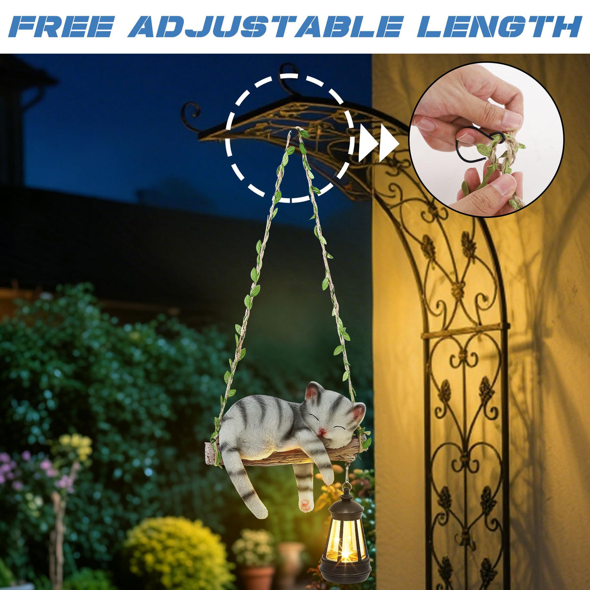 ZaaYee Solar Lighted Garden Outdoor Statue, Hanging Swing Lying Style