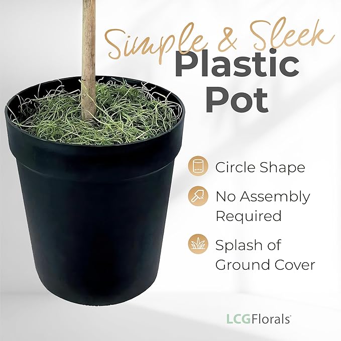 LCG Florals 4ft Ficus Tree in Black Pot with Real-Wood Trunk - Indoor and Outdoor Faux Plants for Patio, Living Rooms, Offices & Outdoor Spaces