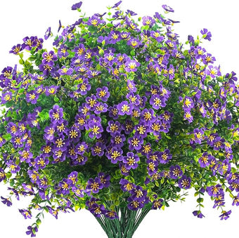 Grunyia Outdoor Artificial Flowers UV Resistant & Fade Proof, 12 Pack Realistic Fake Flowers for Garden, Patio, Lawn Decor - Weatherproof Plastic Plants (Purple)
