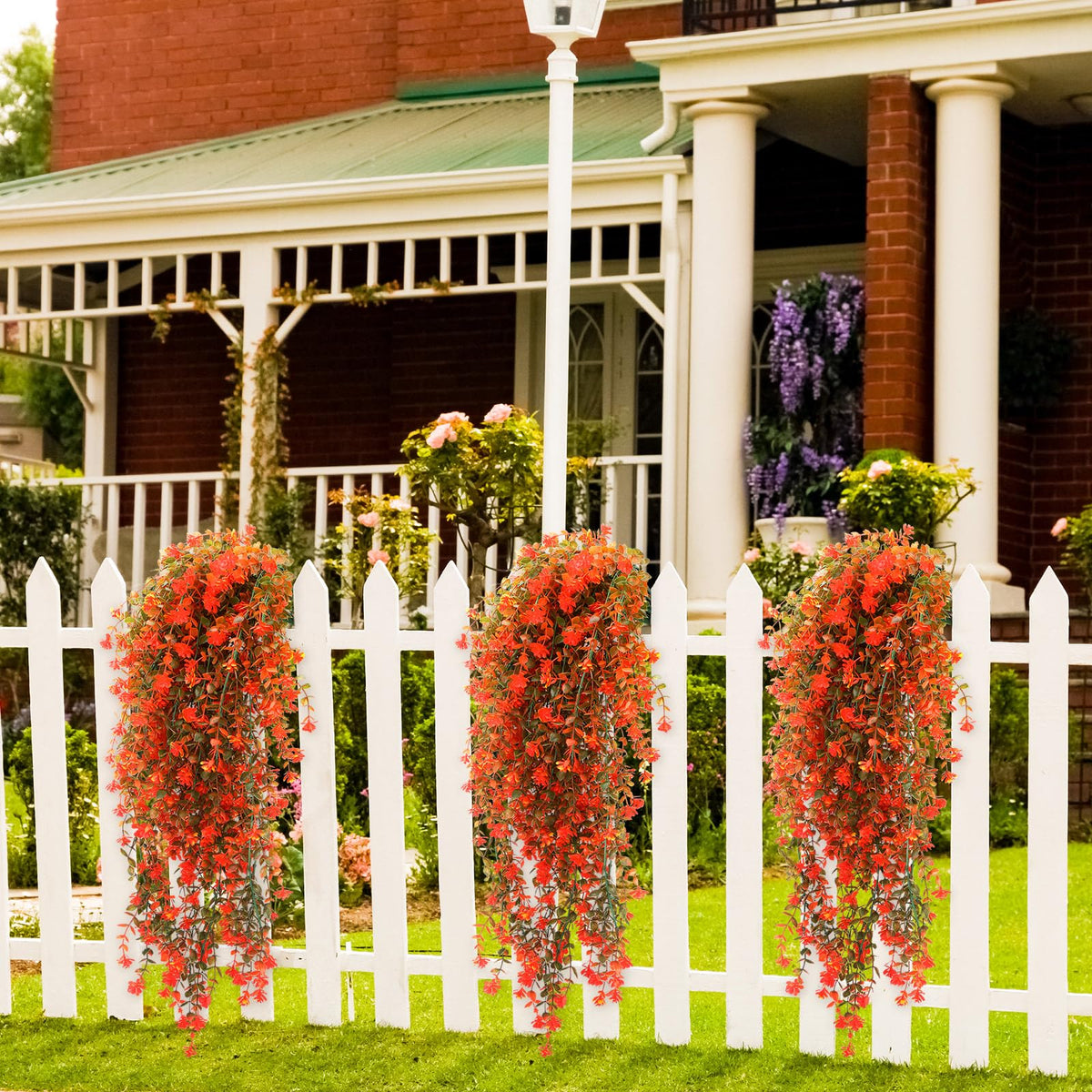 FineCheer 6 Pcs Fall Artificial Hanging Flowers Outdoor, Fresh Color