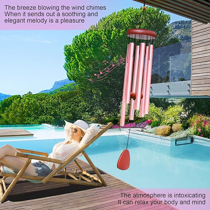 Large Aluminium Wind Chimes Outside, Soothing Melodic Memorial Sympathy Wind Chime, Suitable Outdoor Garden Decor, Gift for Mom Women Neighbors (Pink Wind Chimes-36)