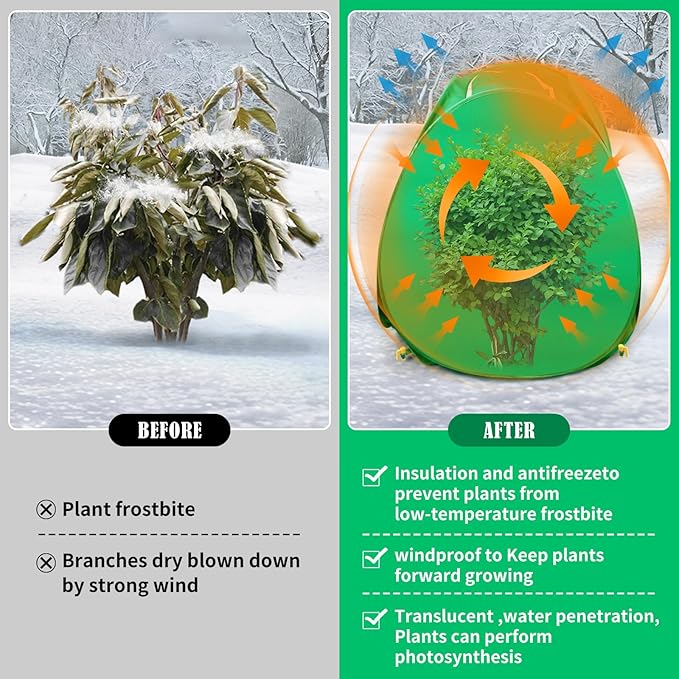 2 Pack Plant Covers Freeze Protection, 28x28x33 Winter Shrub Frost Covers for Outdoor Plants, Warm Plant Protectors Tent for Protecting Fruit Tree Potted Plants and Shrub from Freezing Animals Eating