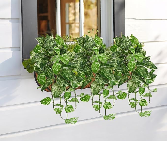 Hollyone Artificial Pothos Hanging Plants 25" Fake Ivy Vine Faux Ivy Pothos Leaves Hanging Plant Greenery for Wall House Room Patio Indoor Outdoor Home Shelf Office Wedding Decor