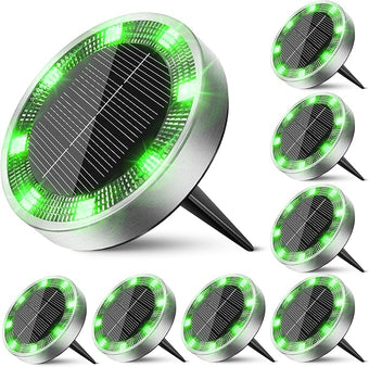Peasur Mini Solar Ground Lights Outdoor, 8 Pack Flat Solar Powered Disc Lights, IP68 Waterproof, Anti-Rust, Landscape Lighting for Pathway Garden Yard Lawn Walkway Landscape Driveway, Green