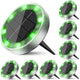 Peasur Mini Solar Ground Lights Outdoor, 8 Pack Flat Solar Powered Disc Lights, IP68 Waterproof, Anti-Rust, Landscape Lighting for Pathway Garden Yard Lawn Walkway Landscape Driveway, Green