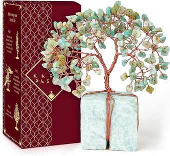 Crystal Tree for Birthday Gifts for Women, Handmade Raw Crystal Base Amazonite Chakra Healing Crystal Tree of Life for Positive Energy, Money, Good Luck, Christmas Décor, Home and Office Decor