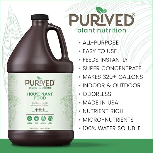 Purived 1gal All-Purpose Liquid Plant Fertilizer - Makes 320 Gallons, for Indoor Houseplants, All-Natural, Groundwater Safe, Made in USA